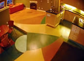 Multicolored Stain Concrete Floor in a Kitchen